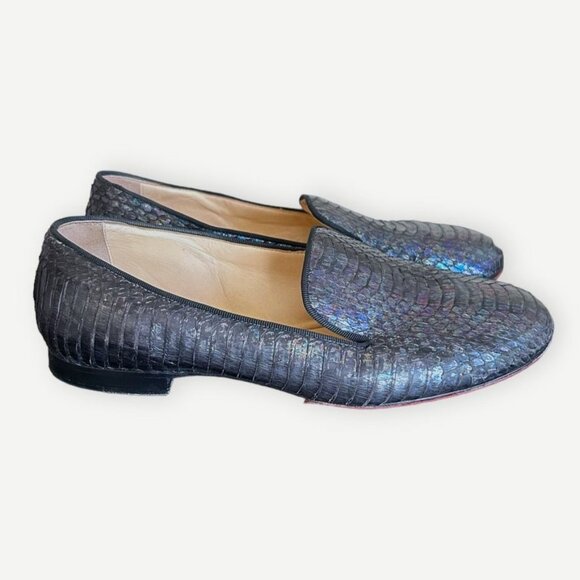 CHRISTIAN LOUBOUTIN Iridescent Python Loafers 36 6 Blue Flats Metallic - Picture 1 of 12